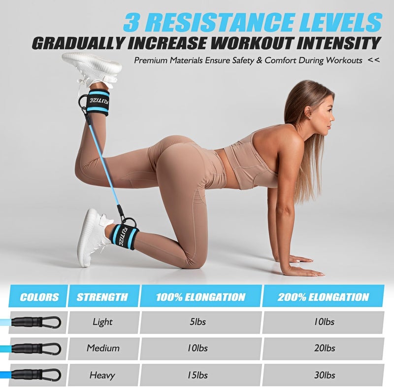 KUTIZE Ankle Resistance Bands with Cuffs for Women & Men - 3-Level Adjustable Leg & Glute Workout Equipment, Portable Home Gym Exercise Bands for Kickbacks, Hip Thrusts, Yoga, Strength Training - Image 4